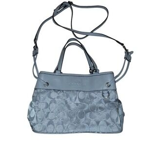 Y2K Coach Silver Jacquard Monogram Leather Trim Crossbody Handbag Purse